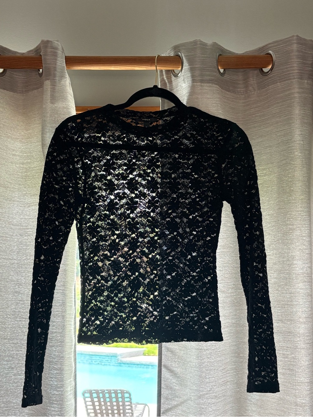 Aqua Black Lace Long-Sleeve Sheer Top